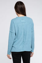 Zenana 4 Colors- Ribbed Brushed Melange Hacci Sweater with a Pocket Shirts & Tops