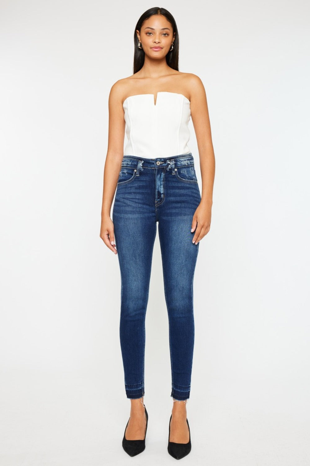 Kancan Dark Washed High Rise Ankle Skinny Jeans Trendsi