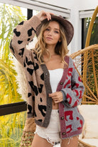 BiBi Taupe & Gray Leopard Color Block Button Down Sweater Cardigan