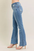 Judy Blue Medium Washed Mid Rise Wash Destroy Hem Bootcut Jeans