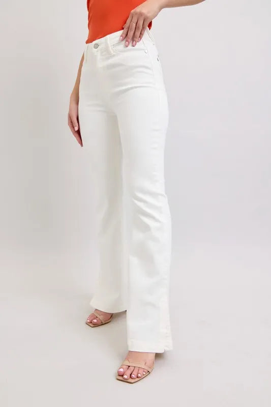 Judy Blue White High Waist Side Slit Slim Bootcut Jeans