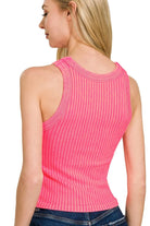 Zenana Neon Coral Fuchsia Ribbed Washed Seamless Tank Top