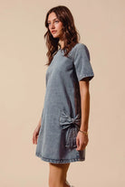 SO ME Bow Ribbon Knot Applique Denim Mini Dress