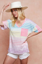 BiBi Rainbow Stripe Printed Triblend Knit Top