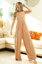 BiBi Latte Ribbed Textured Wide Leg Overalls