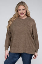 Zenana Plus Size Brushed Melange Drop Shoulder Sweater ZENANA