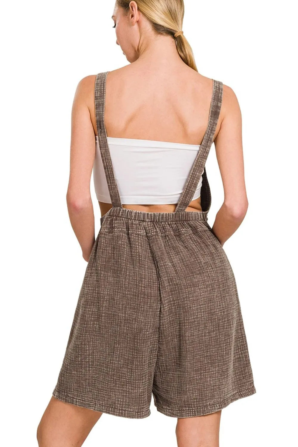 Zenana Dusty Blue Woven Double Gauze Acid Washed Romper