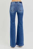 RISEN Dark Washed Low Rise Flare Jeans with Pockets Trendsi