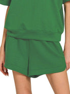 Zenana Dark Green Scuba Short Sleeve Top & Shorts Set
