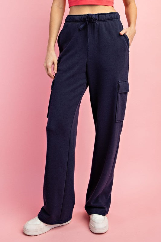 Rae Mode French Terry Straight Cargo Sweatpant in Navy Womens