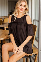 Heimish Frill Round Neck Cold Shoulder T-Shirt Black