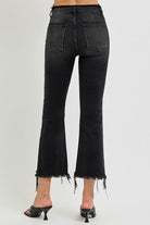 RISEN Black Raw Hem Cropped Flare Jeans