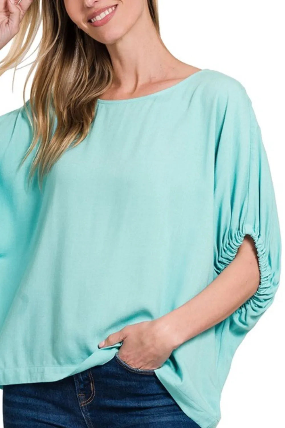 Zenana Dusty Teal Woven Oversized Boxy Top