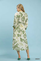 Umgee Green Tropical Print Button Detail Midi Dress