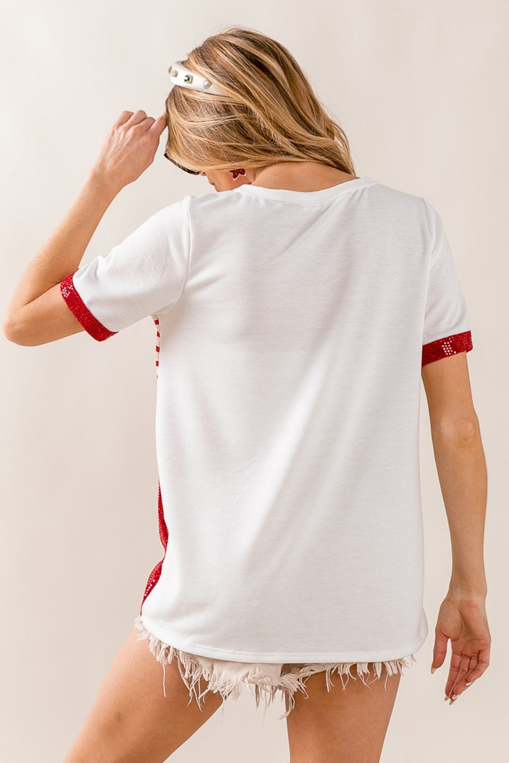 BiBi Star & Stripes Round Neck Short Sleeve T-Shirt Trendsi