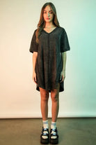 VERY J Black Mineral Washed Ribbed Knit Mini Dress