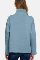 Zenana Air Force Blue Turtleneck Half Snap Fleece Sweatshirt Shirts & Tops