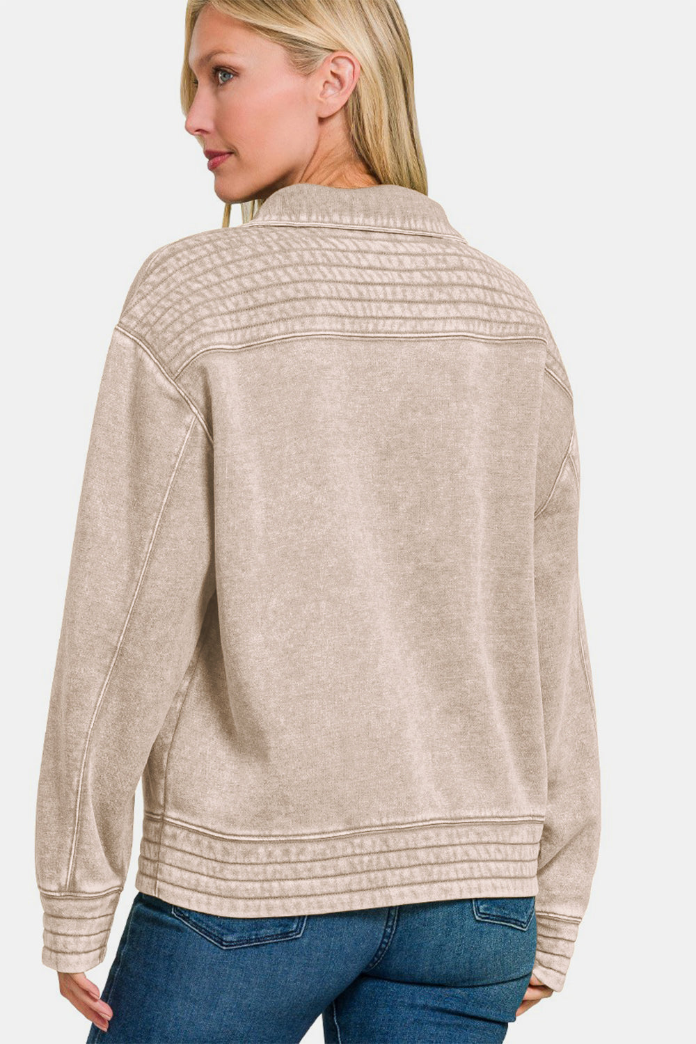 Zenana Ash Mocha Acid Washed Half Snap Fleece Sweatshirt – Ruby