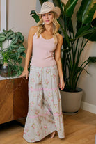 BiBi Rose Printed Gauze Trim Detail Smocked Maxi Pants