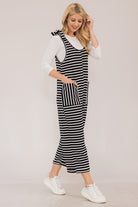 Celeste Black Striped Scoop Neck Overalls with Pockets