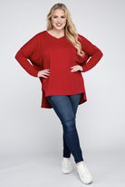 Zenana Plus Size Dolman Sleeve V-Neck Side Slit Hi-Low Hem Top ZENANA