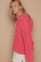 POL Fuchsia Cable Knit Hooded Chenille Oversized Sweater Trendsi