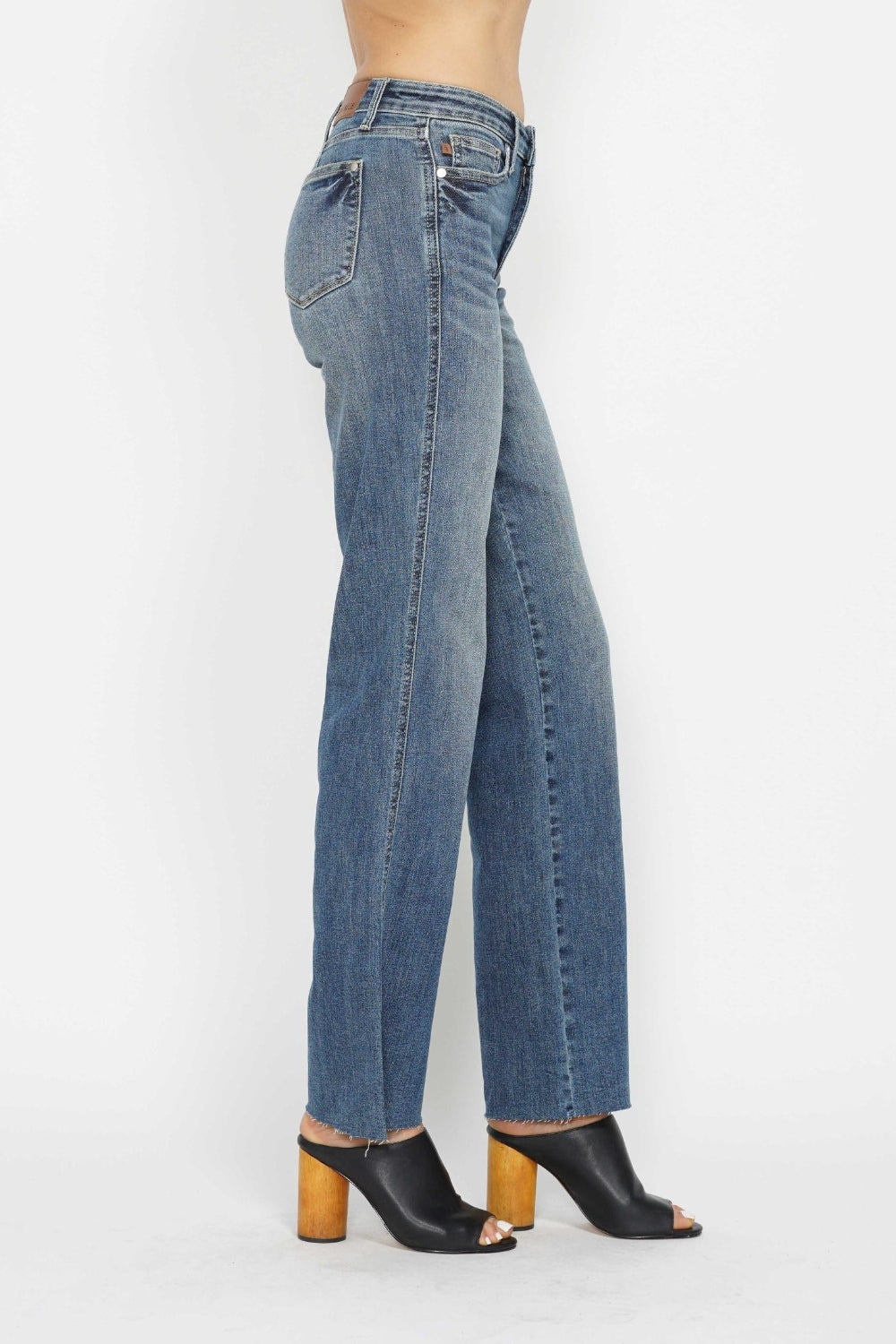 Judy Blue Tummy Control Medium Washed Straight Jeans With Raw Hem Jeans