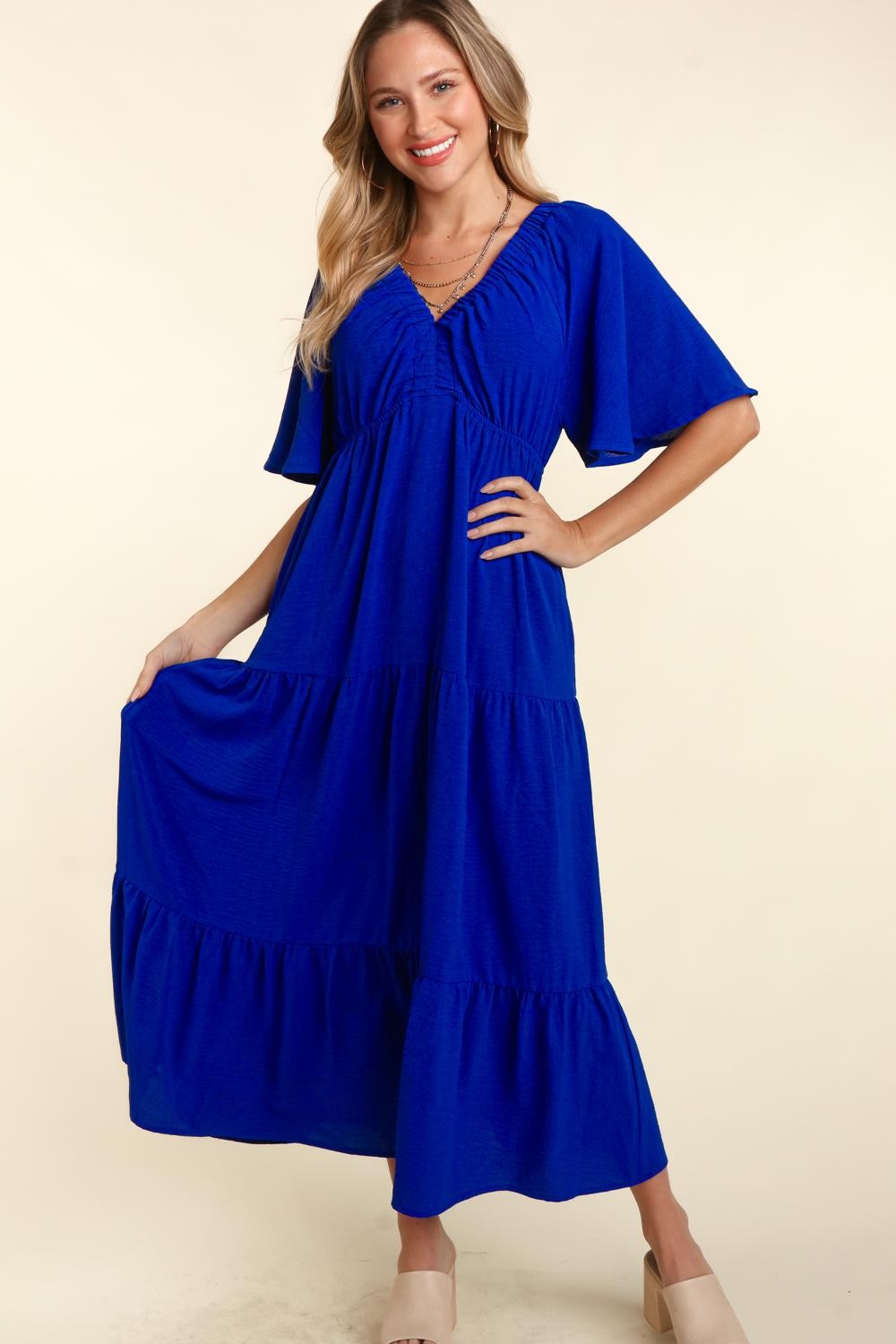 Haptics Royal Tiered Babydoll Maxi Dress with Side Pocket Trendsi