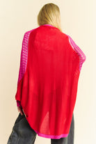 Davi & Dani Red & Pink Multi Openwork Contrast Open Front Cardigan Shirts & Tops