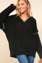 Notched Neck Long Sleeve Hooded Pullover Ave Shops