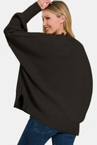 Zenana Black Side Sit Oversized Sweater Shirts & Tops