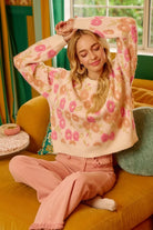 BiBi Ivory Towel Texture Floral Pattern Vintage Sweater