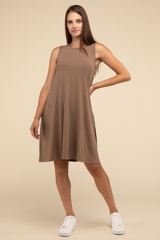 Zenana Sleeveless Flared Dress with Side Pockets in 3 Colors ZENANA