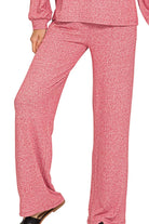 Zenana Dark Red Soft Melange Long Sleeve Tee & Pants Set