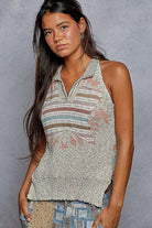 POL Natual Striped Collar Sweater Vest with Star Patch