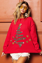 BiBi Sequin Star Tinsel Christmas Sweater RED