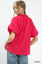 Umgee Teaberry Lace Trim Peasant Top