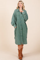 Mittoshop Mineral Wash Cotton Gauze Midi Shirt Dress Trendsi