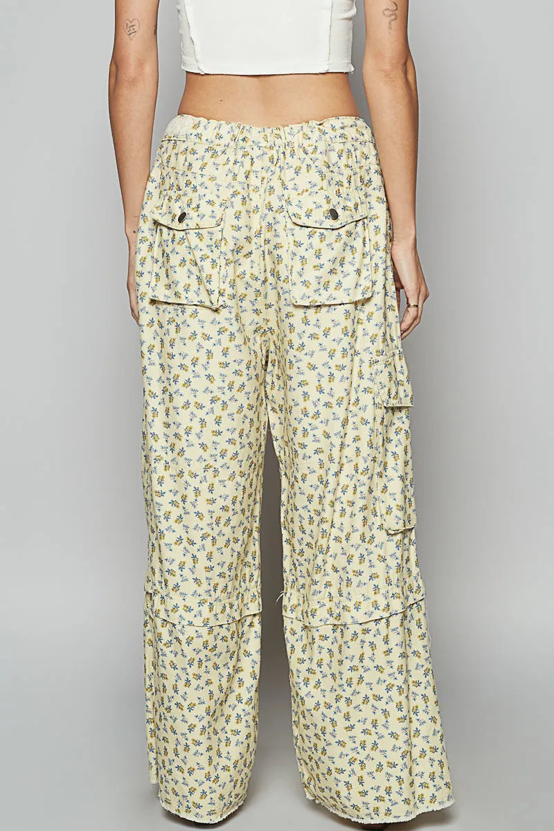 POL Vanilla Floral Lace Drawstring Cargo Pants