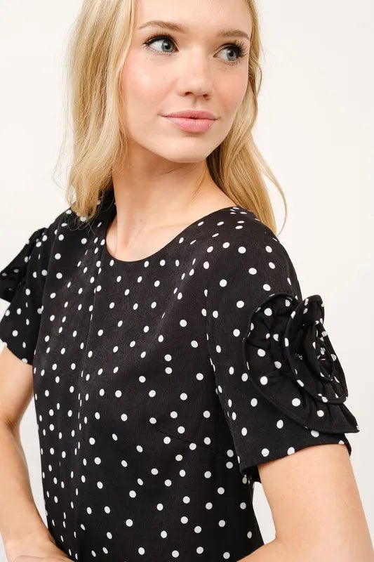 And The Why Black Embellished Sleeve Polka Dots Shift Dress