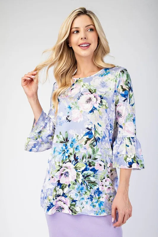 Celeste Lavender Floral Layering Tops with None Slip Sleeves LAVENDER FLORAL