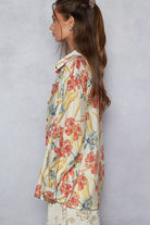 POL Floral Print Button Down Long Sleeve Shirt