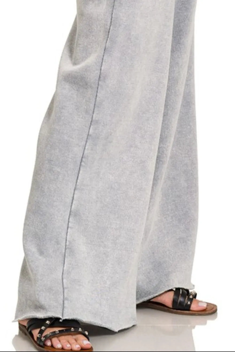 Zenana Sleet Acid Wash Fleece Palazzo Sweatpants with Pockets