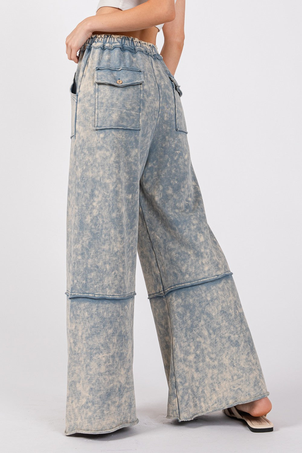 SAGE + FIG Slate Blue Mineral Washed Terry Wide Leg Pants Trendsi