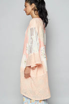 POL Pink Double Gauze and Lace Mix Cardigan with Embroidered Detail