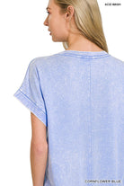 Zenana Cornflower Blue Acid Washed Exposed Seam Short Sleeve T-Shirt Dress