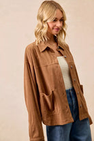 BiBi Camel Corduroy Relaxed Fit Shacket with Back Pleat