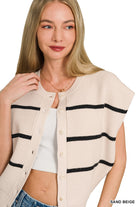 Zenana Sand Beige Striped Viscose Sweater Vest