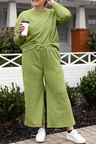 Double Take Quilted Textured Long Sleeve Top and Drawstring Pants Set Yellow-Green Trendsi