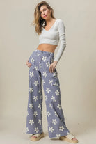 BiBi Dusty Lavender Flower Printed Side Pocket Wide Pants